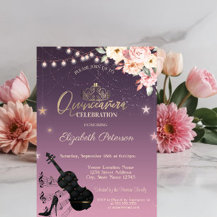 Invitation Diadème,Guirlandes Lumineuses,Guitare, Quinceañera