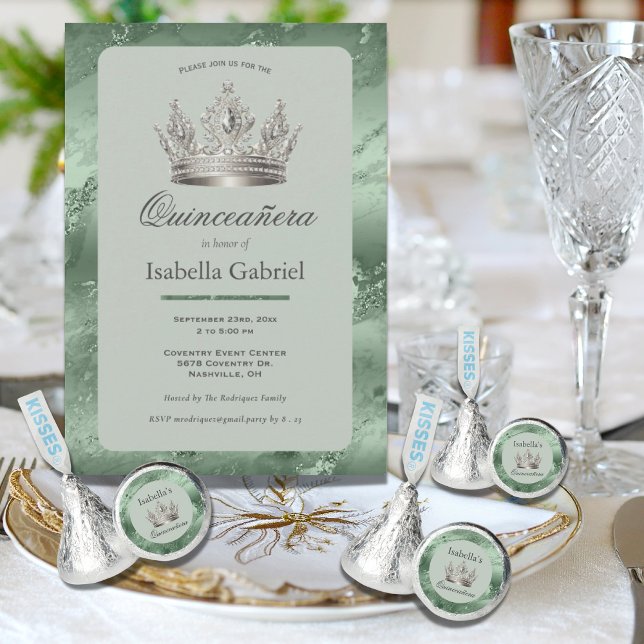 Invitation Diadème Métallisé Vert Sauge Élégant Quinceañera (Créateur téléchargé)