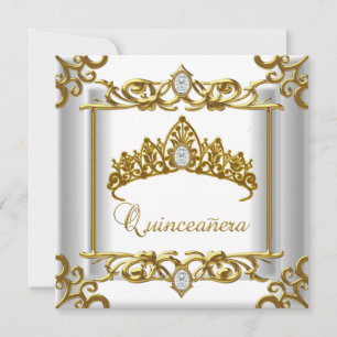 Invitation Diadème Or Blanc Quinceanera 15e Anniversaire