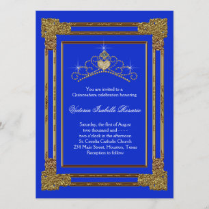 Invitation Diadème Or Bleu Marine Sweet 15 Quinceanera