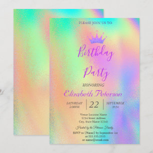 Invitation Diadème Pailleté Chic Anniversaire Holographique A