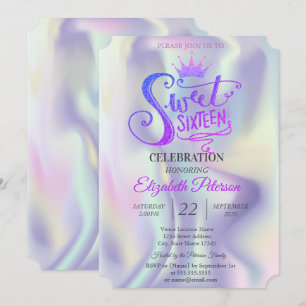 Invitation Diadème Pailleté Chic Holographique Fête Douze Ans