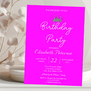 Invitation Diadème Pailleté Chic Rose Néon Anniversaire
