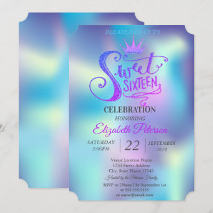 Invitation Diadème Pailleté Holographique Fête Sweet 16