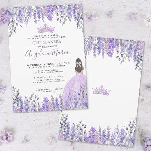 Invitation Diadème Paillettes Lilas Fleuris Quinceañera