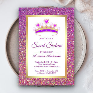 Invitation Diadème Paillettes Violettes Princesse Sweet Sixte