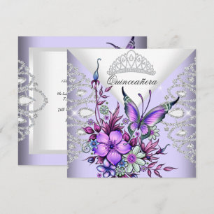 Invitation Diadème Papillon Lilas Violet Quinceanera Floral