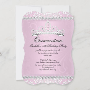 Invitation Diadème pour fête de 15 ans de Quinceanera Rose Cl