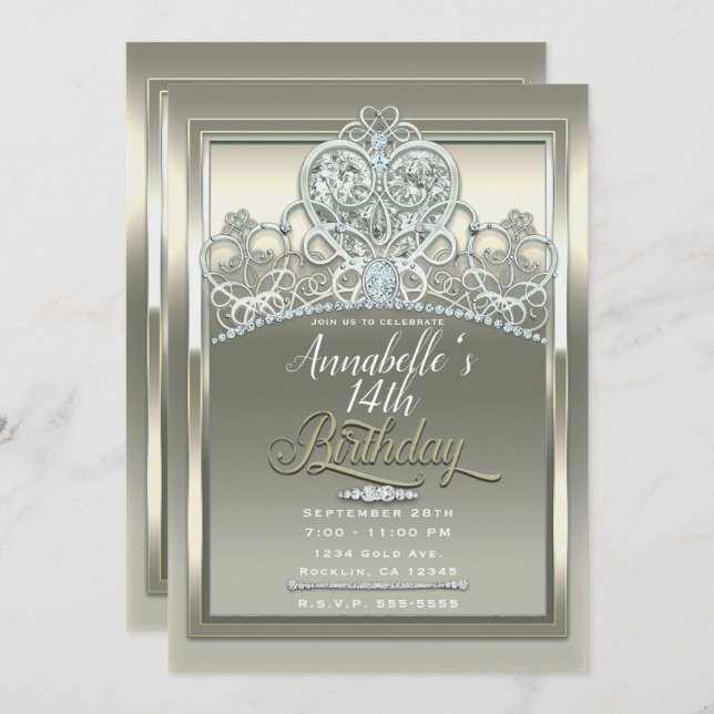 Invitation Diadème Princesse en Ivory Platine pour Fête d'Ann (Devant / Derrière)