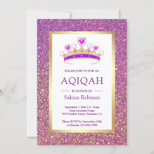 Invitation Diadème Princesse Paillettes Violettes Aqiqah