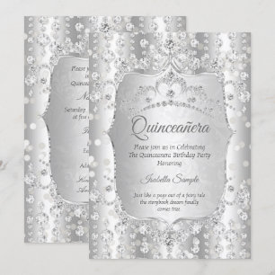 Invitation Diadème princesse Quinceanera diamant argent blanc