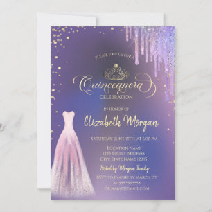 Invitation Diadème, Robe de Diamants Ruisselants Violet Quinc