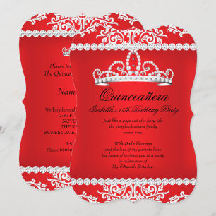 Invitation Diadème rouge pour fête des 15 ans de Quinceanera