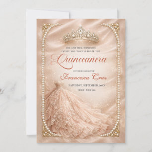 Invitation Diadème royal Blush & Pearl pour quinceanera