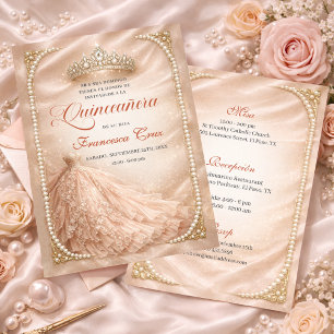 Invitation Diadème royal Blush & Pearl pour une Quinceañera e