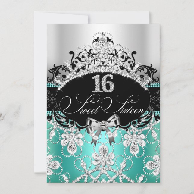 Invitation Diadème scintillant Turquoise Argent pour invitati (Devant)
