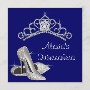 Invitation Diadème Talons Hauts Bleu Royal Quinceanera
