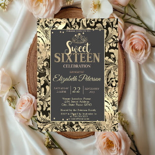 Invitation Diadème Tourbillons d'Or Douces Diamants 16 Fête