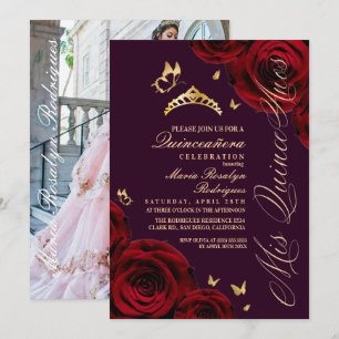 Invitation Diadème Violet Rouge Quinceanera