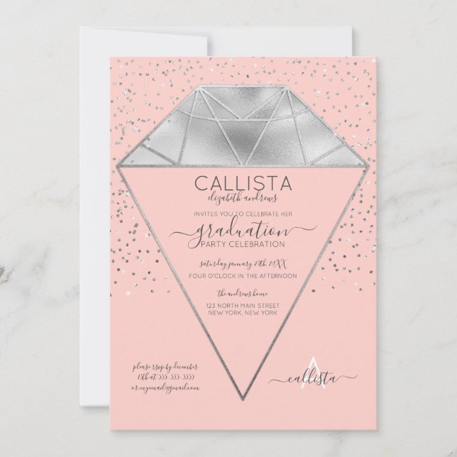 Invitation Diagramme en argent rose Confetti Parties scintill (Devant)
