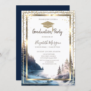 Invitation Diagramme Gold Graduation Cap Paysage Graduation