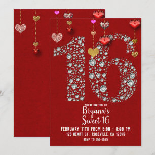 Invitation Diamant 16 Saint Valentin Coeurs Anniversaire