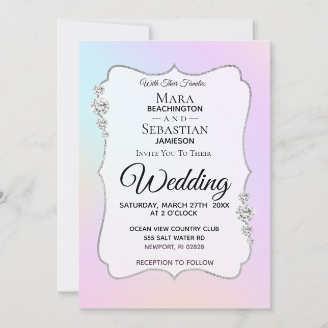 Invitation *~* Diamant Aquarelle Gradient Pastel Mariage (Devant)