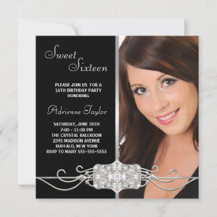 Invitation Diamant Argent Noir Photo Douze Ans Anniversaire d