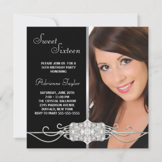 Invitation Diamant Argent Noir Photo Douze Ans Anniversaire d