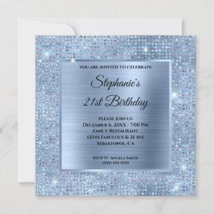 Invitation Diamant bleu clair pailleté 21e anniversaire