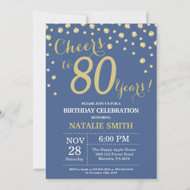 Invitation Diamant bleu et or 80e anniversaire (Devant)