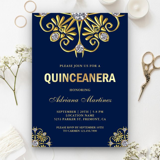 Invitation Diamant bleu Mandala Quinceanera (Créateur téléchargé)