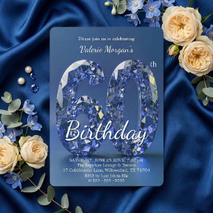 Invitation Diamant Bleu Saphir Somptueux 60e Anniversaire