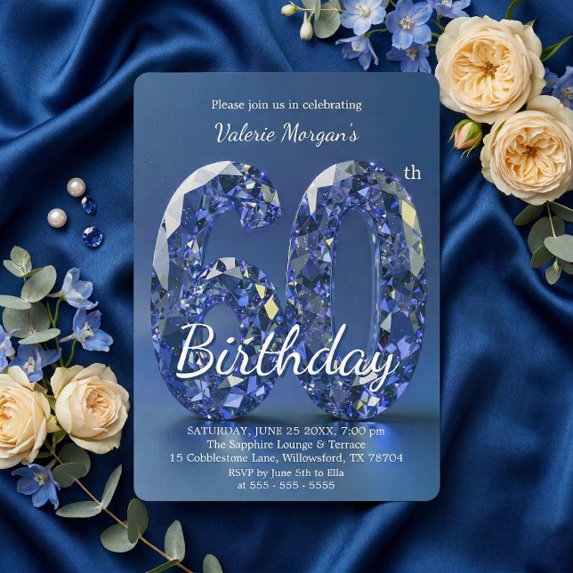 Invitation Diamant Bleu Saphir Somptueux 60e Anniversaire (Créateur téléchargé)