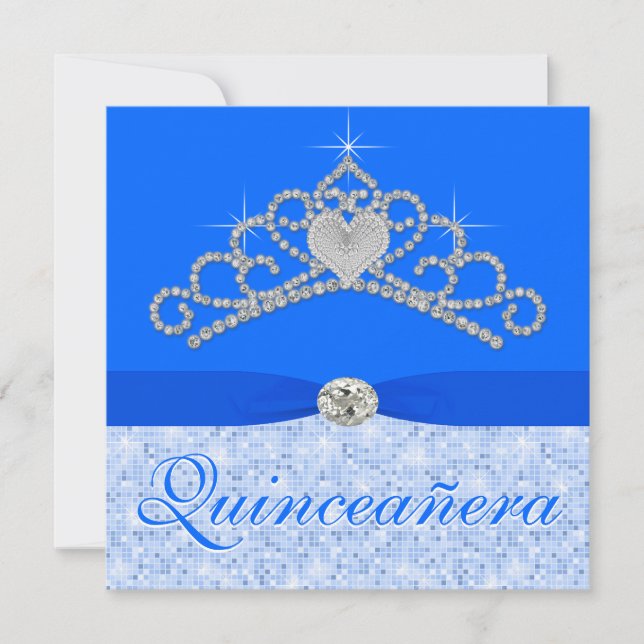 Invitation Diamant bleu Tiara Blue Quincenera (Devant)