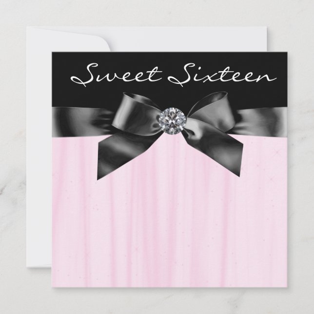Invitation Diamant Bow rose Sweet sixteen noir Partie Anniver (Devant)