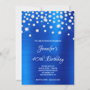 Invitation Diamant Confetti Bleu Bleu Satin Foil Ombre