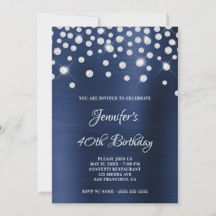 Invitation Diamant Confetti Marine Blue Satin Foil Ombre
