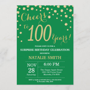 Invitation Diamant de 100e anniversaire de la surprise verte