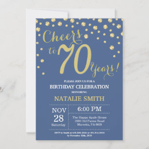 Invitation Diamant de 70e anniversaire bleu et or