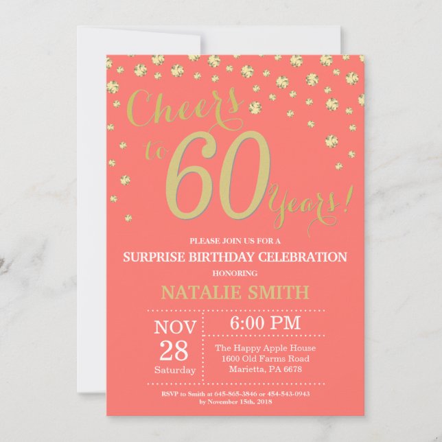Invitation Diamant de Coral et Gold Surprise 60e anniversaire (Devant)