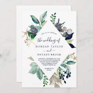 Invitation Diamant de verdure marine moderne Tout en 1 Mariag