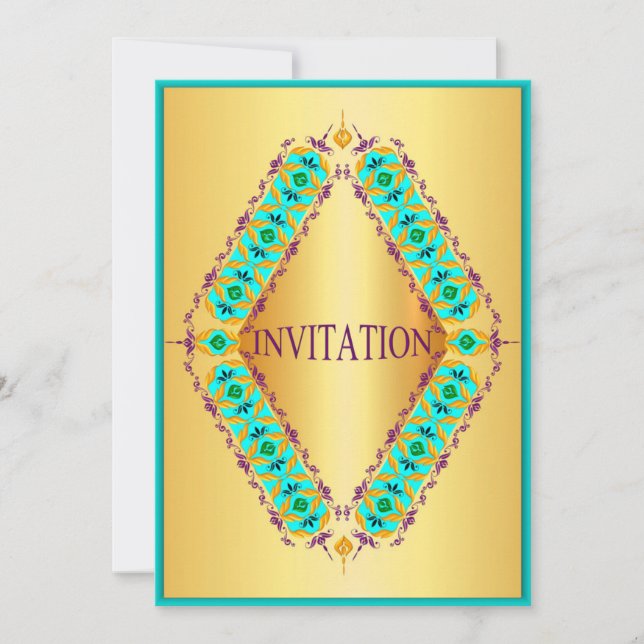 Invitation Diamant design bleu et violet dans l'invitation or (Devant)
