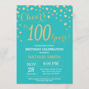 Invitation Diamant du 100e anniversaire Turquoise et Gold