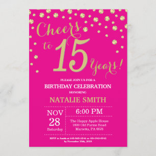 Invitation Diamant du 15e anniversaire de Hot Pink and Gold