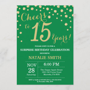 Invitation Diamant du 15e anniversaire de la surprise verte e
