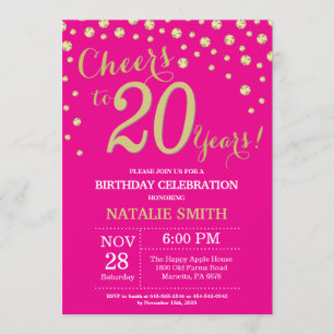 Invitation Diamant du 20e anniversaire de Hot Pink and Gold