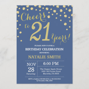 Invitation Diamant du 21e anniversaire bleu et or