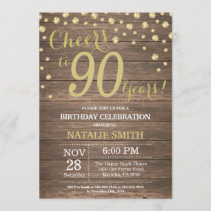 Invitation Diamant du 90e anniversaire de l'or de bois rustiq