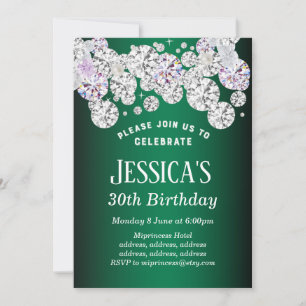 Invitation Diamant élégant VERT, parties scintillant invitati